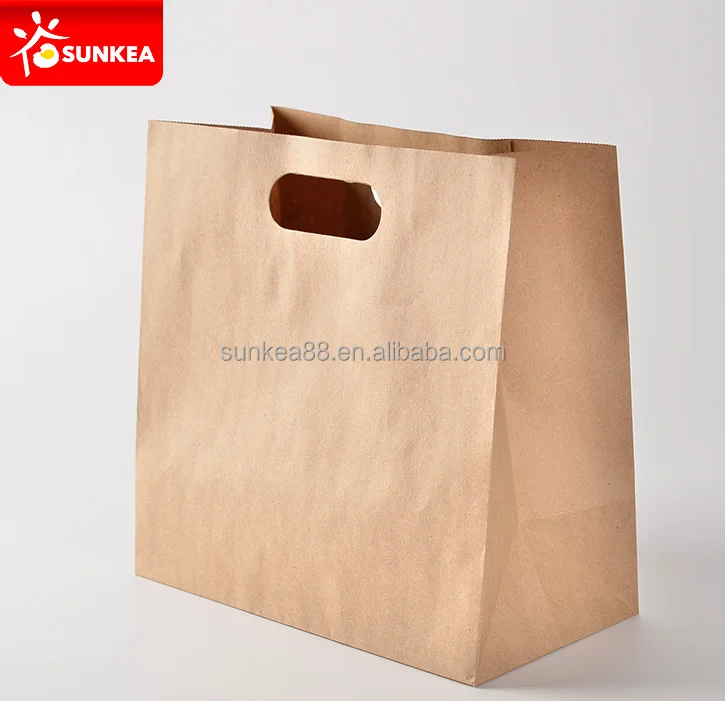 custom Brown kraft wax coated paper food packaging  thank you paper bag