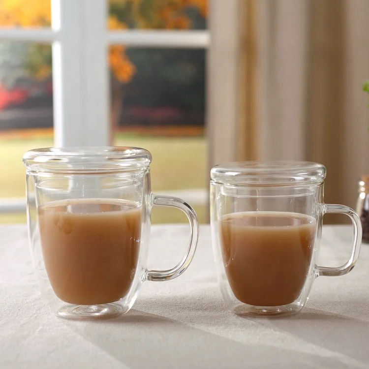 
12 18 oz clear tea latte cappuccino mugs with handle double layer glass cup 