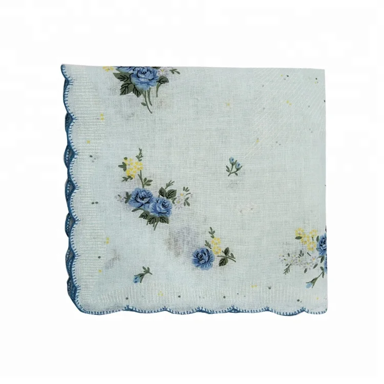 Wholesale 100% Cotton Scallop Edge Ladies Mini sultana and golden scarf cloth Handkerchief