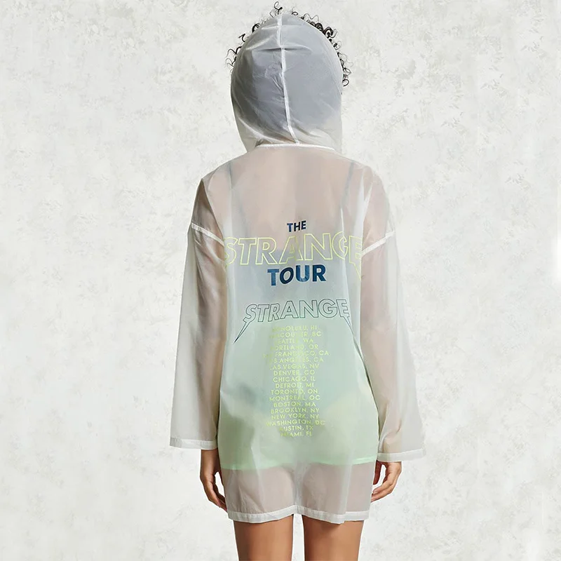 Lightweight outdoor waterproof rain hoodie ladies transparent nylon jackets