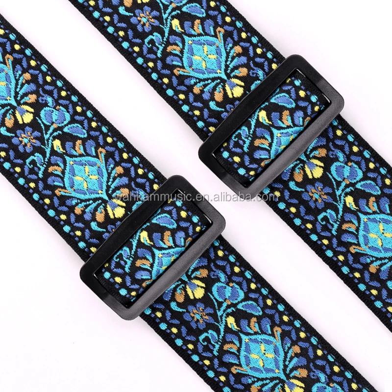 Factory direct wholesale vintage blue jacquard woven guitar straps