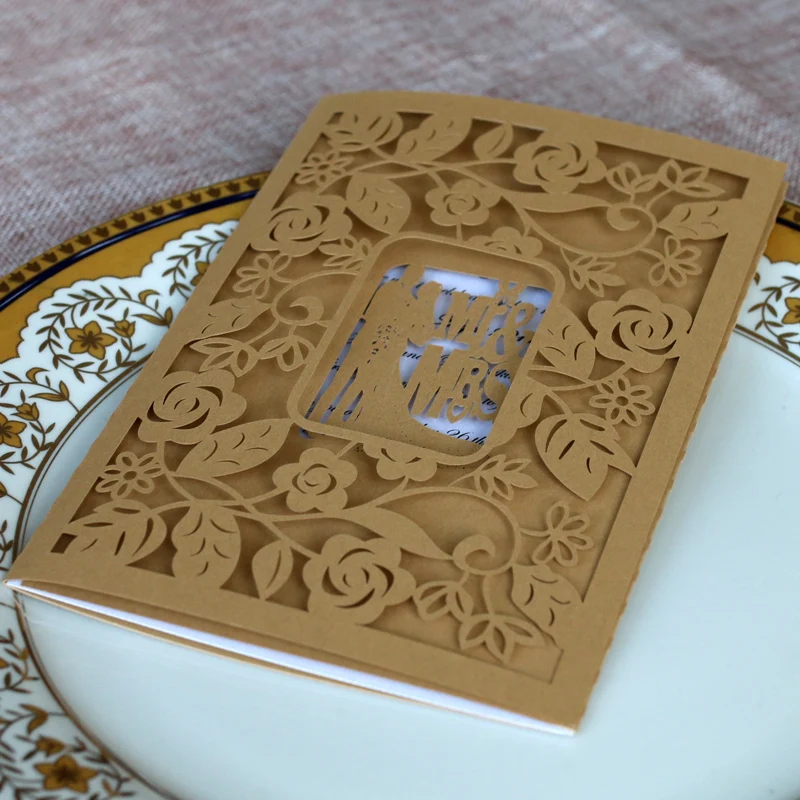 Laser Cut Wedding Invitation Cards Kit with White Hollow Flora Luxurious Love Europe Wedding Card Paper Crafts Engraving Weeding