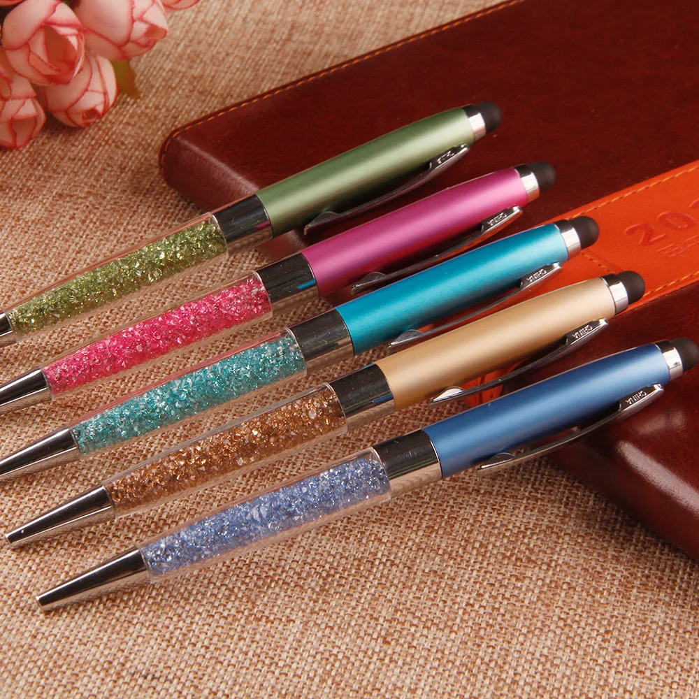 Hot sale touch screen ball pen custom engrave logo advertisIng crystal pen with stylus
