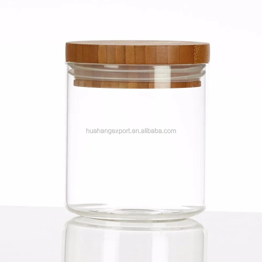 
Best 500ml high quality borosilicate food storage glass storage jar with cork lid bamboo lid 