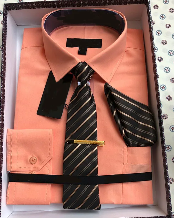 Mens dress shirt /business shirt with Tie , scarf gift box packing-A