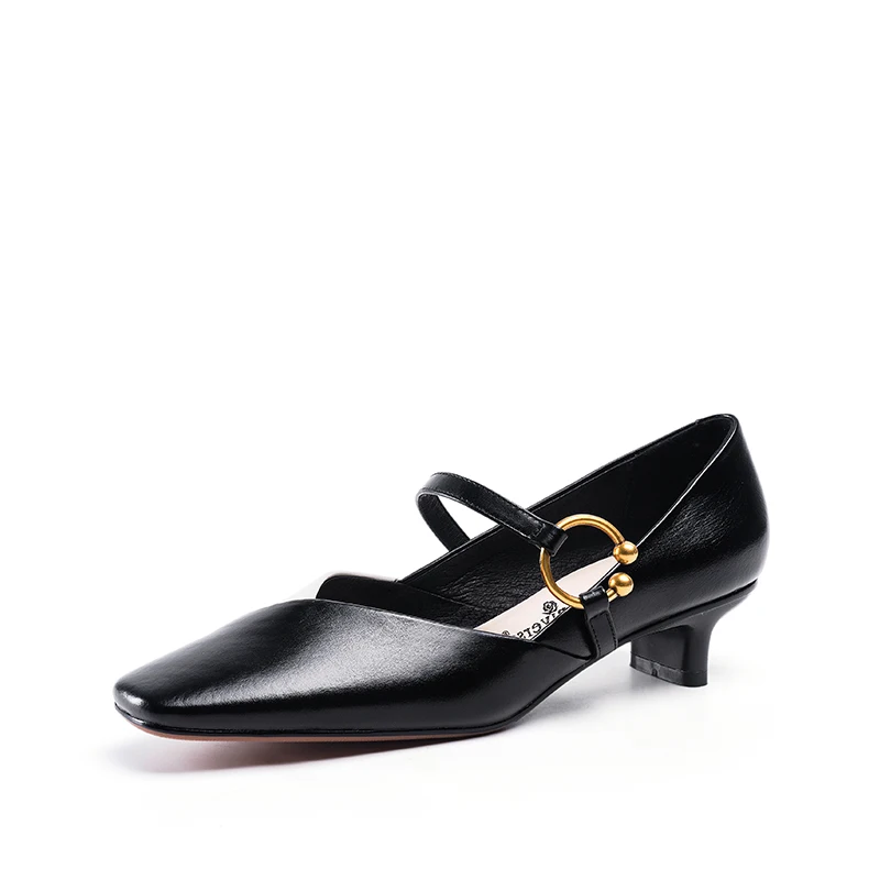 Повседневные туфли J074 из натуральной кожи, туфли с квадратным носком и пряжкой, женские туфли на низком каблуке