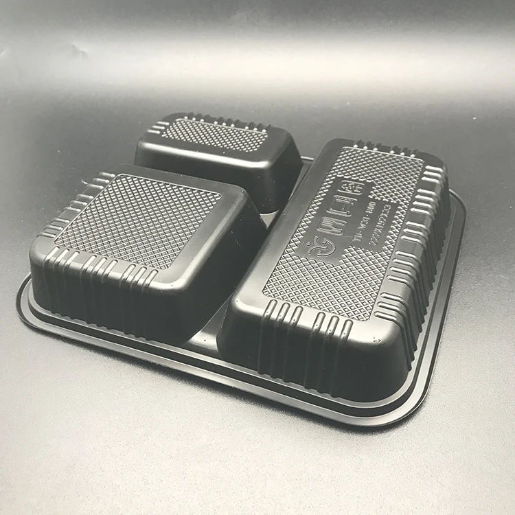 Disposable black rectangle PP green fruit vegetable fast food takeaway lunch box