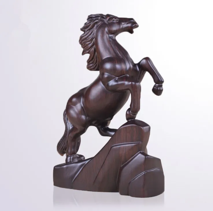 Home Decor Carved Wooden Horse Mahogany Wood Carving Crafts Ornaments Zodiac Decorative Arts