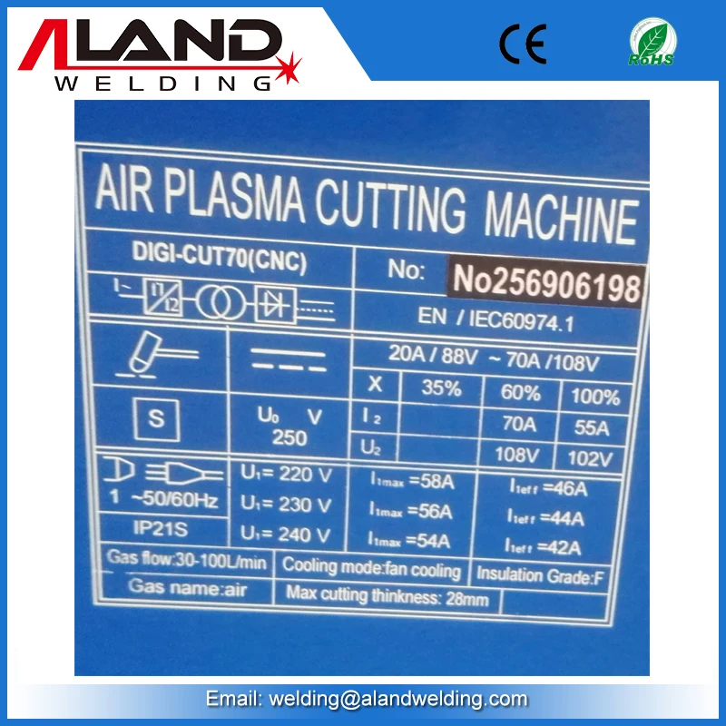 Portable 2T/4T Control Function IGBT Inverter Plasma CUT-70 Automobile Industry Air Plasma Cutter