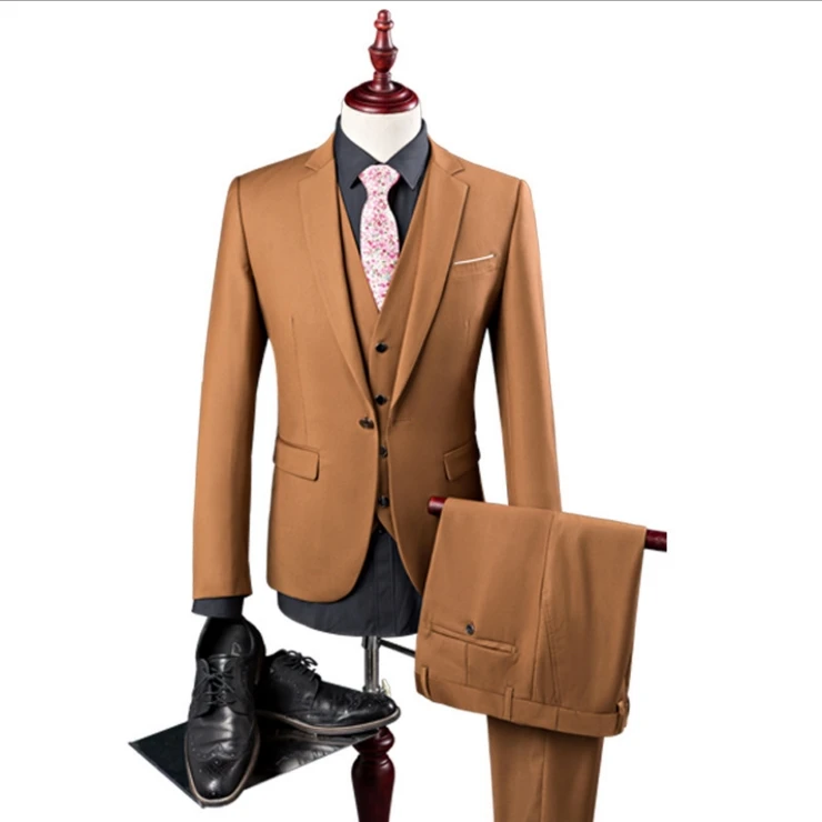 
Fashion (Jacket+Pants+Vest) Bridegroom Business Dress Wedding Suits Men Red Blazer 