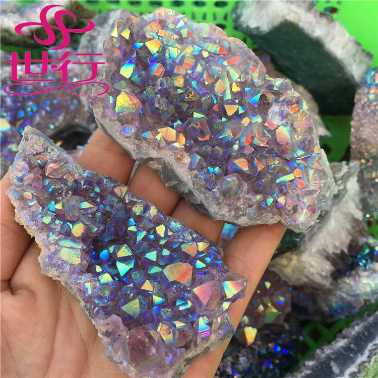 
Natural colorful aura crystal angel amethyst cluster for home decoration 