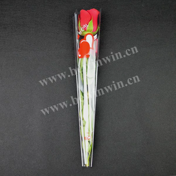 cone shaped cello bags wholesale single rose flower sleeve bag