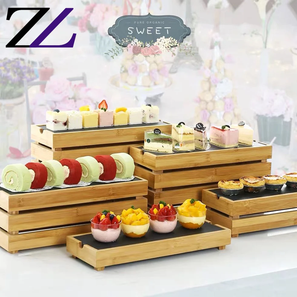 Crate Rustic Finish Wedding Decorative Wooden Tableware Food Stands Banquet Wood Cake Buffet Riser/luxury Buffet Display Stands