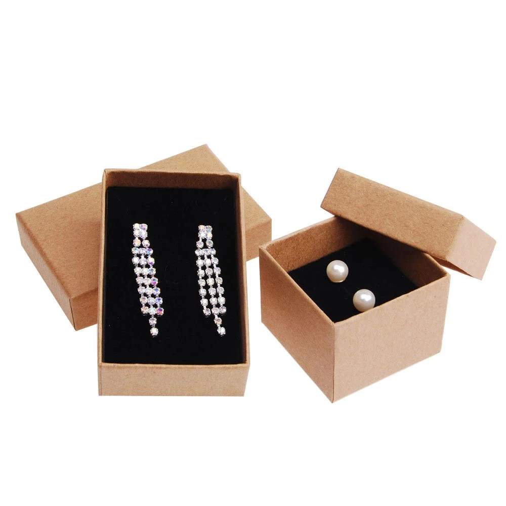 Simple Design Earrings Box Eco-friendly Kraft Paper Jewelry Packaging Customized Logo Ring Case