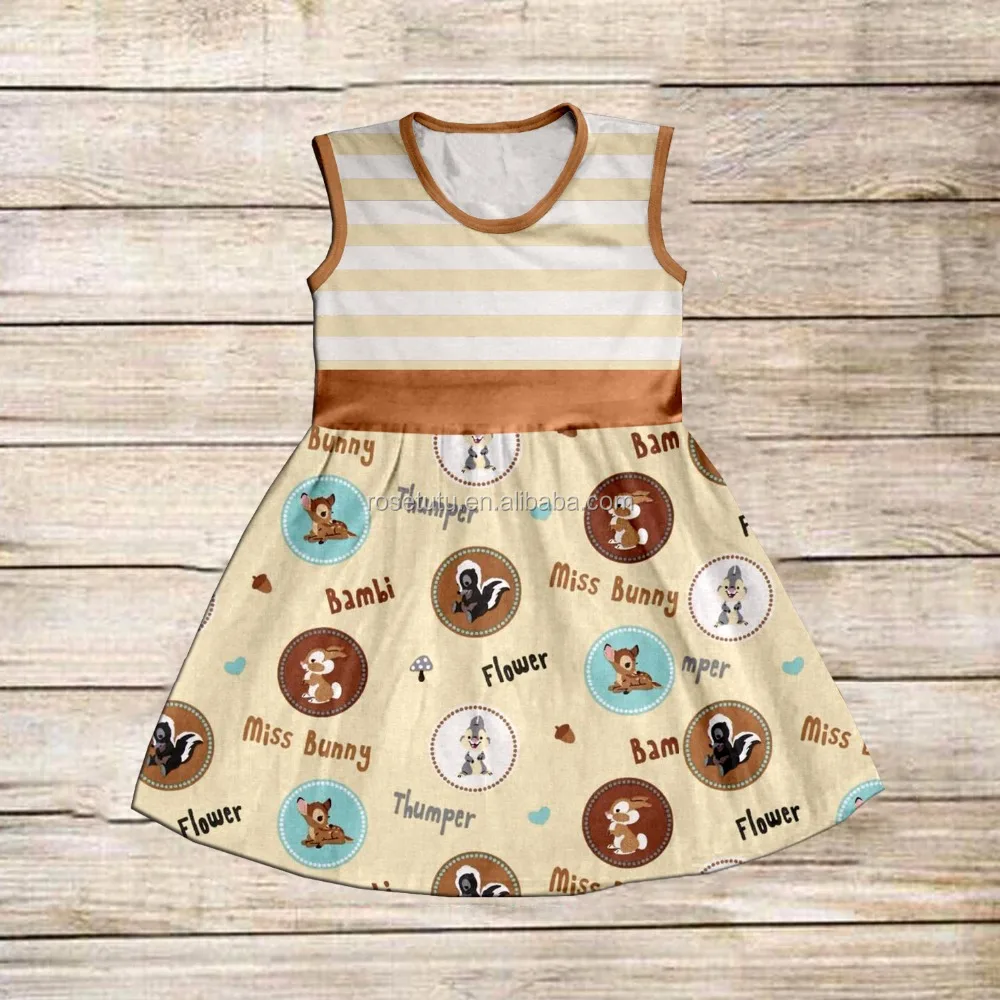 The latest wholesale spring kids Cool and comfortable beautiful cartoon pattern dress girls denim lace dress