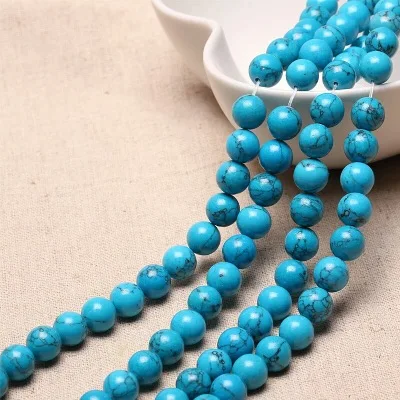 Blue round natural stone beads loose chunky turquoise beads 2017