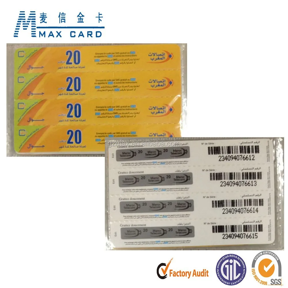 
Prepaid scratch off Card 