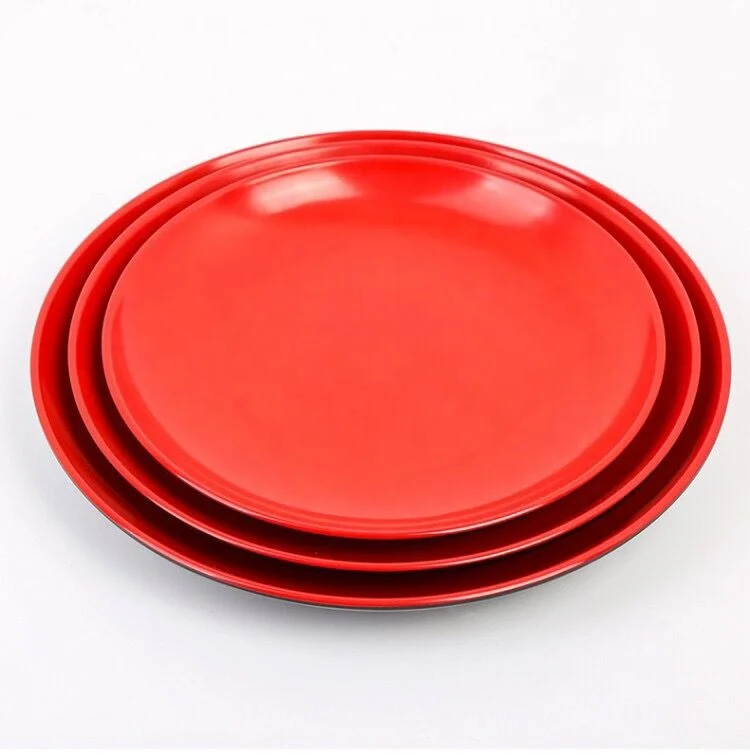 Японские красные меламиновые пластины, многоразовые наборы твердых пластиковых пластин
