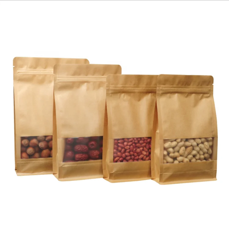 Wholesale Reusable Flat bottom Heat-Sealable Zipper Kraft Stand Up Pouches with Matte Window