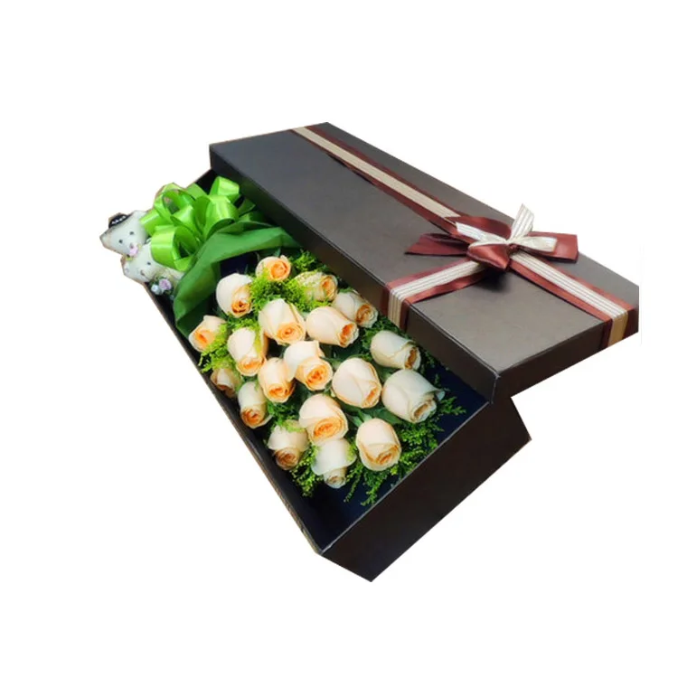 High quality customized unique paper long stem rose packaging hat gift box flower box