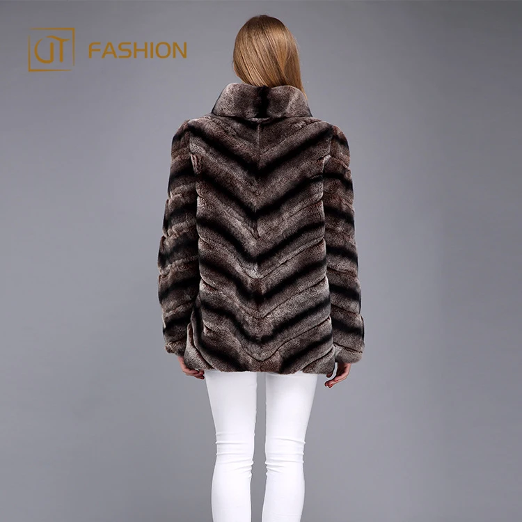 Top quality jtfur wholesale twill standing collar rex rabbit fur chinchilla women long coat