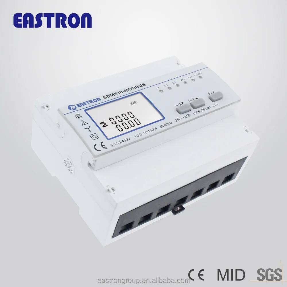 SDM530-Modbus 3 Phase 4 Wire Multi-function DIN Rail Energy Meter with RS485 Modbus RTU 7P module