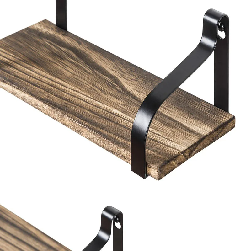 Floating Shelves Wall Mounted Set of 3 DIY creative floating rustic wood shelf metal wall shelves for Bedroom, Living Room
