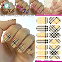 K5602 Water Transfer Nail Art Sticker Blue Plaid Design Manicure Styling Tools Nail Wraps Full Cover