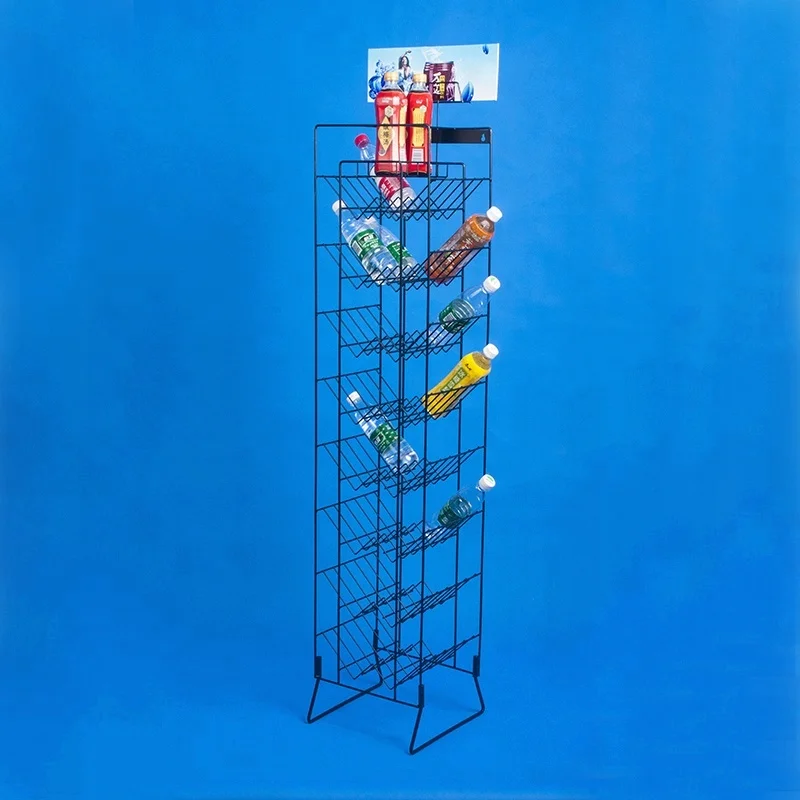 retail stores display pop iron steel  rod frame fixture counter promotion 4 layer shelf metal wire drink cans holder rack