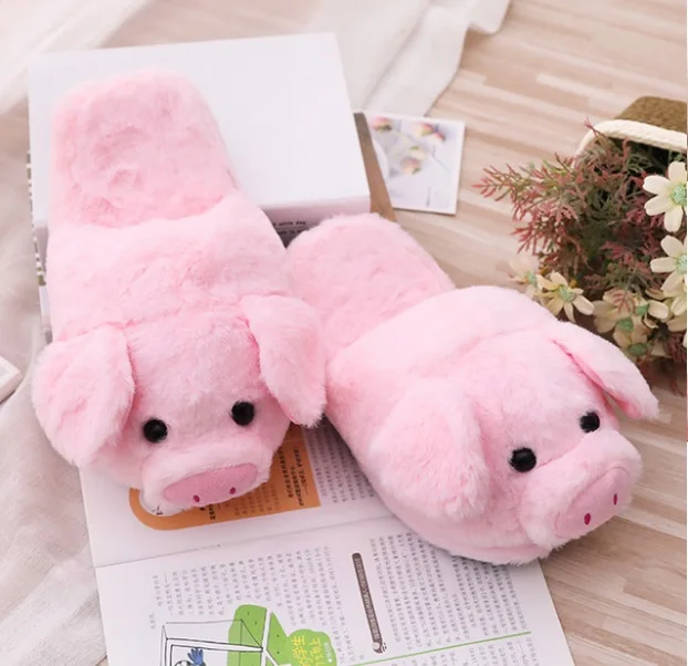Lovely Pink Piggy for girls with 3D yellow star bedroom shoes indoor slippers