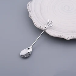 Elegent Leaf Cake Fork And Spoon Colorful Small Stainless Steel Coffee Stirring gold Spoon
