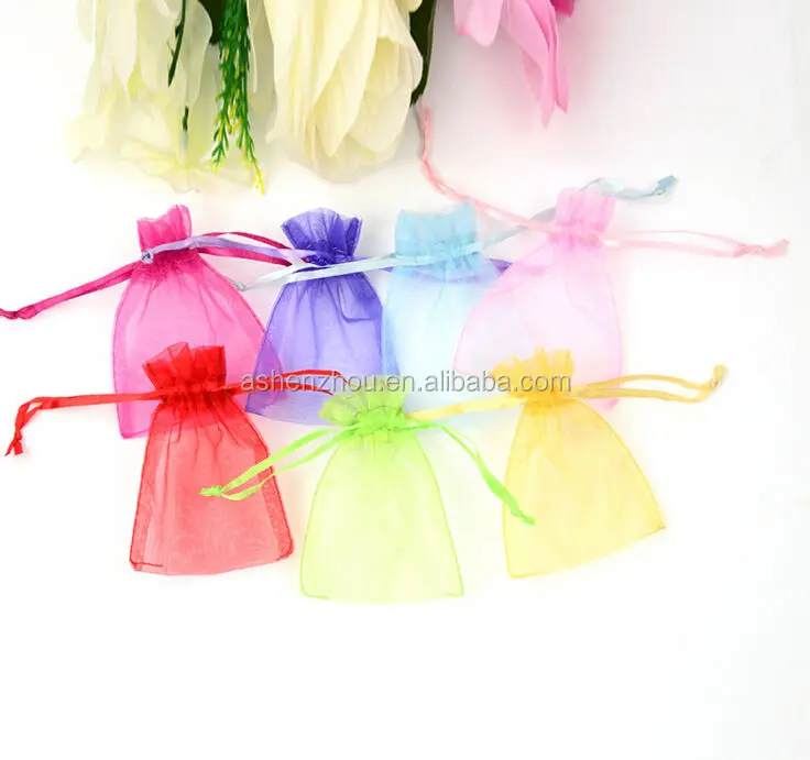 Wholesale hot sale custom different sizes packaging pouch sheer mesh organza gift drawstring bag