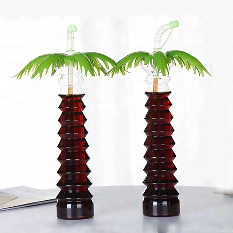 Bpa free disposable coconut palm tree shape plastic yard cups slush with straw