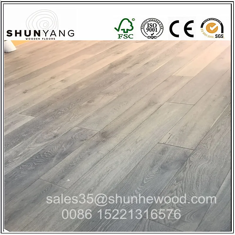 FSC Certified Smoked White oak Grey color parquet hardwood flooring