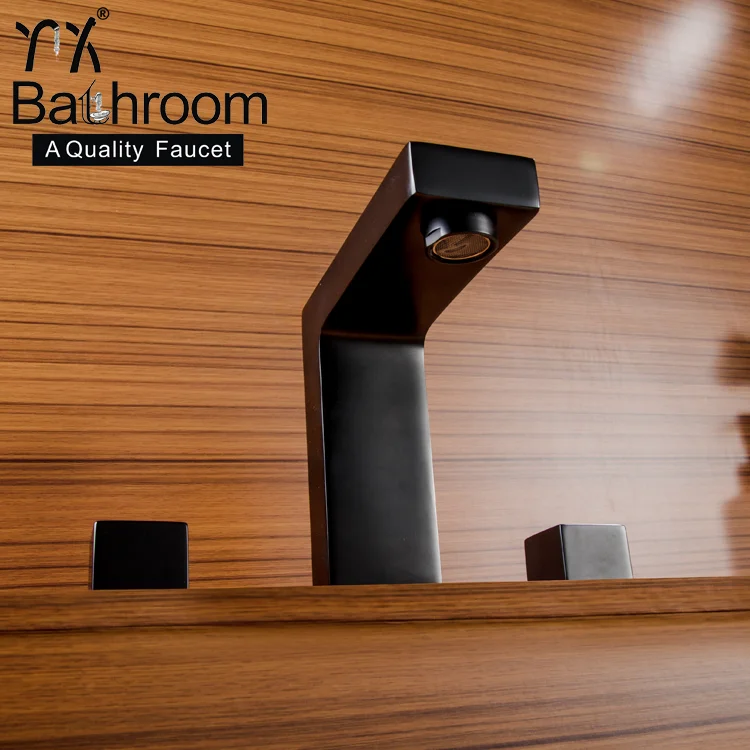 
Square columns Long neck faucet Deck mounted dual handle with three hole matte black Basin bathtub dual-use faucet 