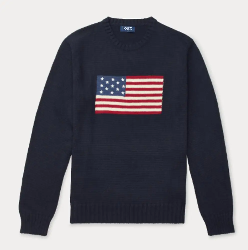 The latest OEM classic American flag sweater for men O-neck slim fitting custom new design sweater from Chinese supplier