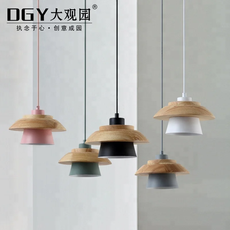 pink yellow blue green multi wood ceiling pendant lighting lamp for dinning room