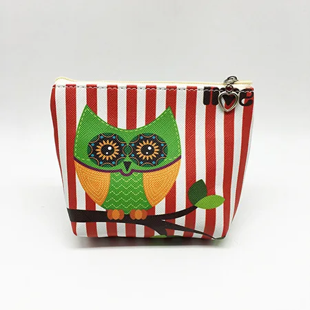 custom hot selling handmade stripe coin bag lovely animal design coin purse  cute owl design zipper wallet