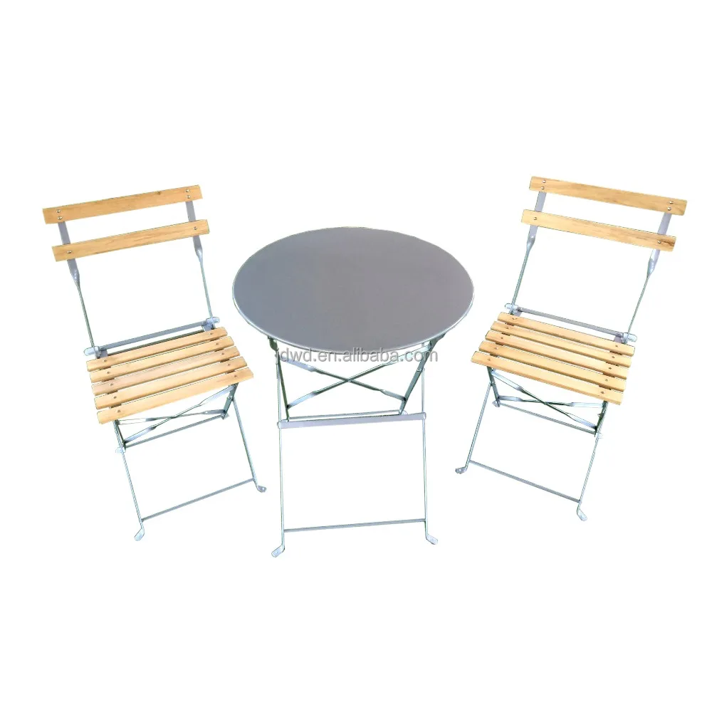 3-piece Outdoor Steel Folding Bistro Set, One Table with Two Chairs