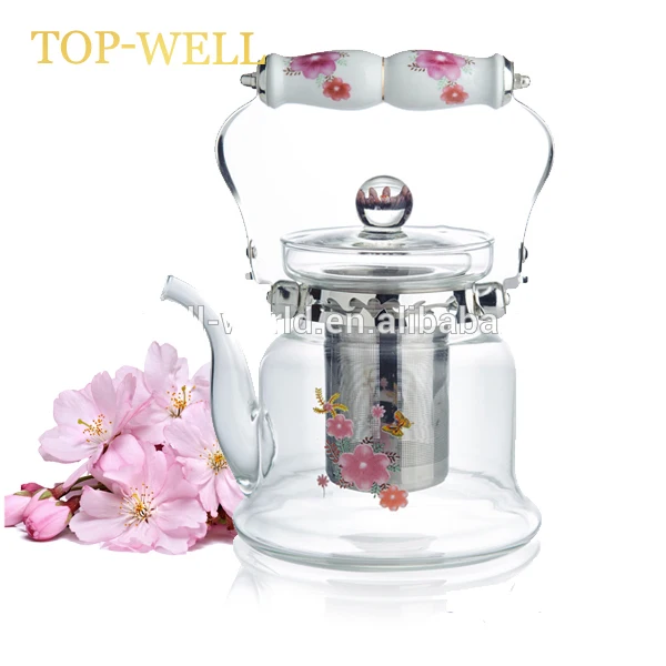 Popular handmade turkish custom printed glass teapot with infuser