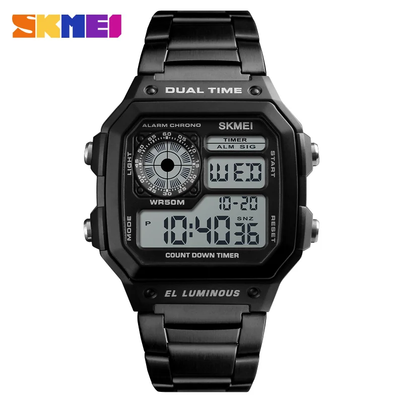 New Arrivals 2018 Sport Watch Digital Led Luminous Clock Luxury Stainless Steel Waterproof Square Fashion Skmei Men Wrist Watch