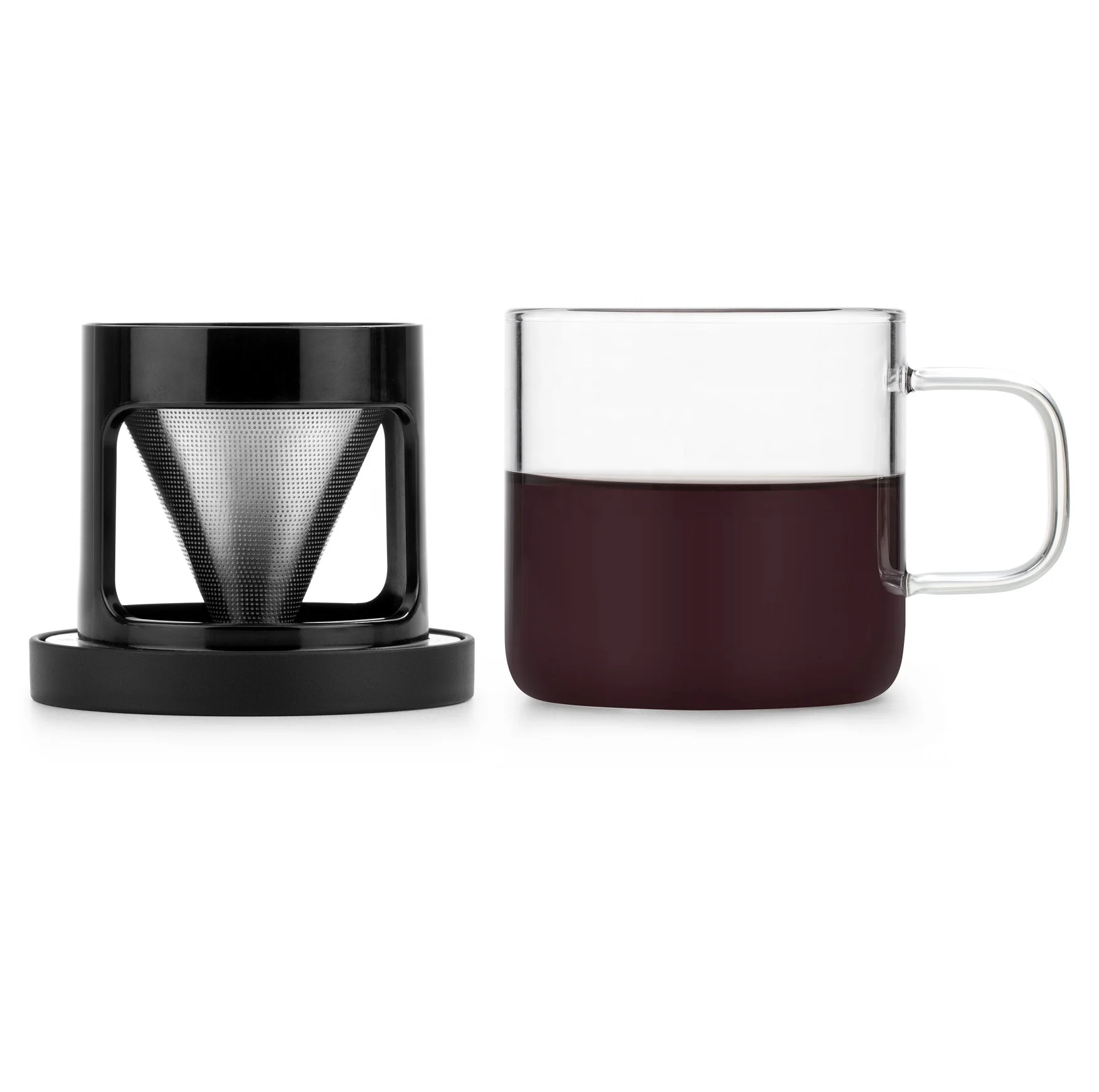 Hot sell Pour Over Reusable Stainless Steel Coffee Filter Personal Dripper Coffee Mug With Removable Glass Cup Stand