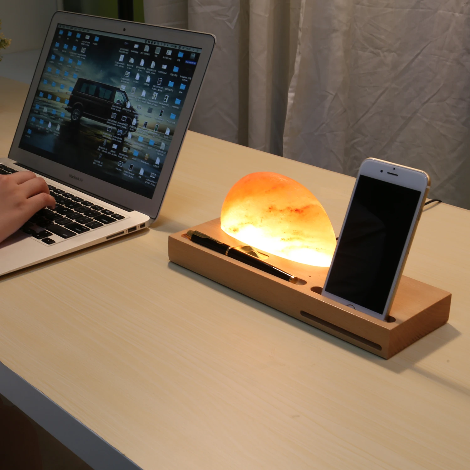 Mesun N9 Fast Charging Wireless Charger  LED Lamp Table Lamp Himalayan Salt Lamp