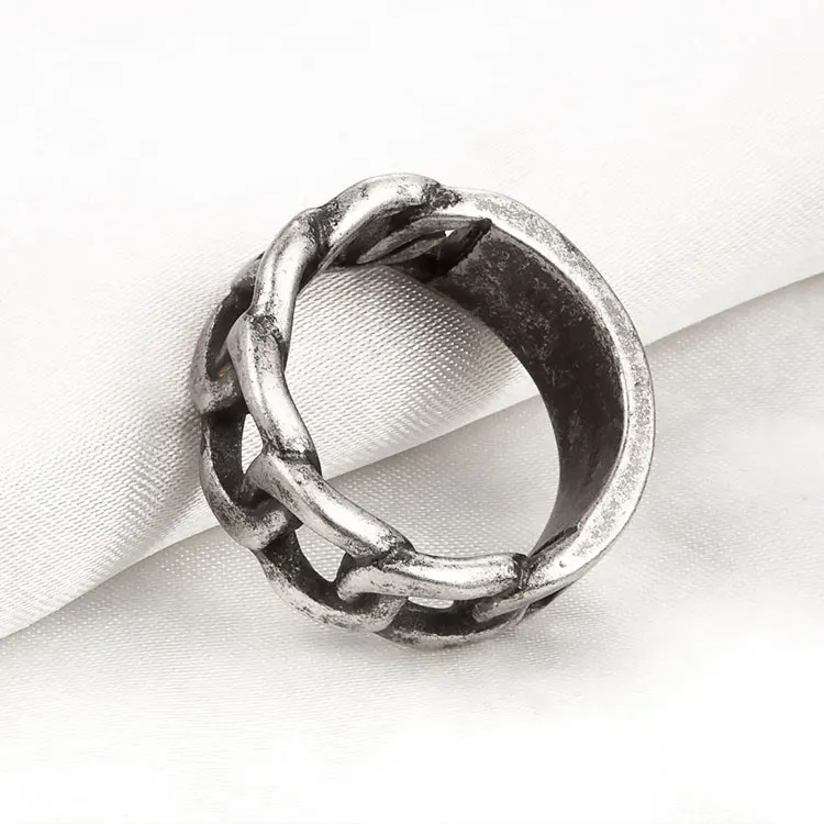 Custom Black Vintage Stainless Steel Mens Finger Ring Chain Cuban Link Rings