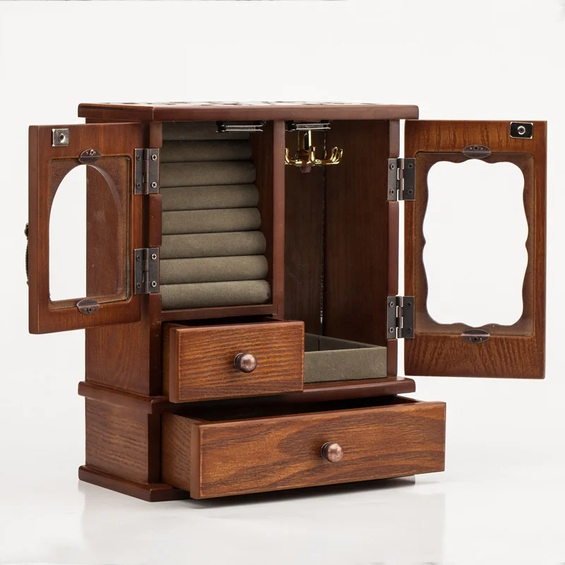 
Factory Direct Wholesale Luxury Premium Wooden Jewelry Organizer Box Multi-Layer Jewelry Display Box With Mirror 