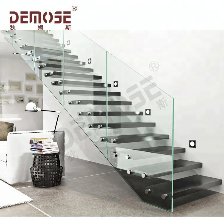 Factory direct duplex building home straight climbing stairs simple living room tempered glass stairs