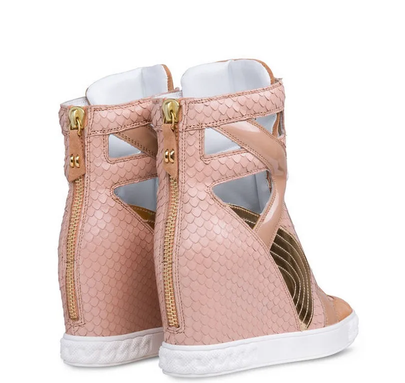 Classic genuine leather wedge sneakers for women