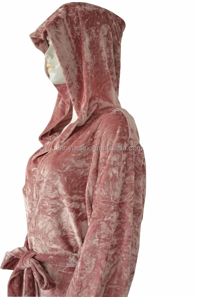 wholesale short embossed velvet hooded robe