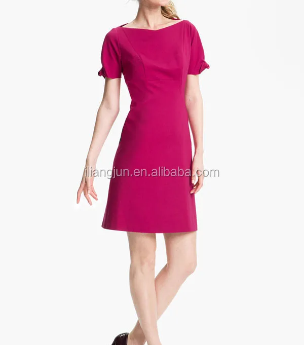 Knotted cuffs short sleeve women back zip dress