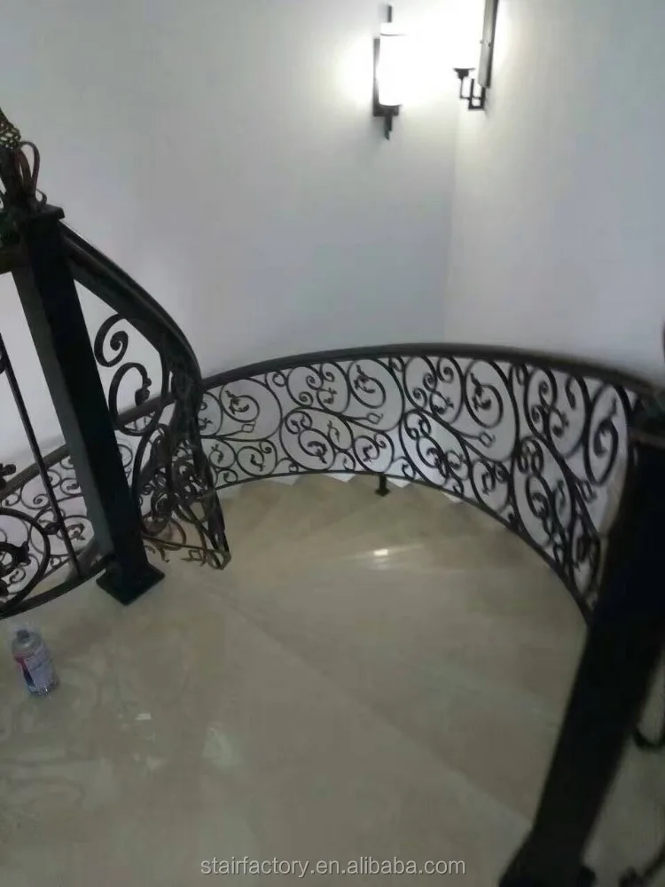 Indoor curved arc staircase Indoor curved marble treads staircase Indoor bending arc iron railings staircase TS-364